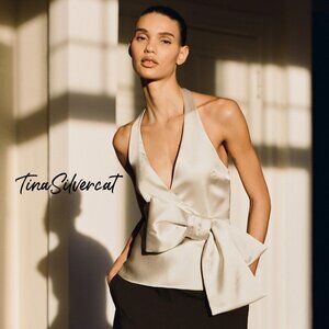 BLOGGER'S FAVE! Zara Top With Bow And Satin Finish Soft Gold NWT